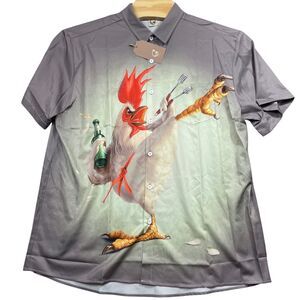 Hardaddy NEW XL Rooster Polyester Button‎ Down Short Sleeve Shirt